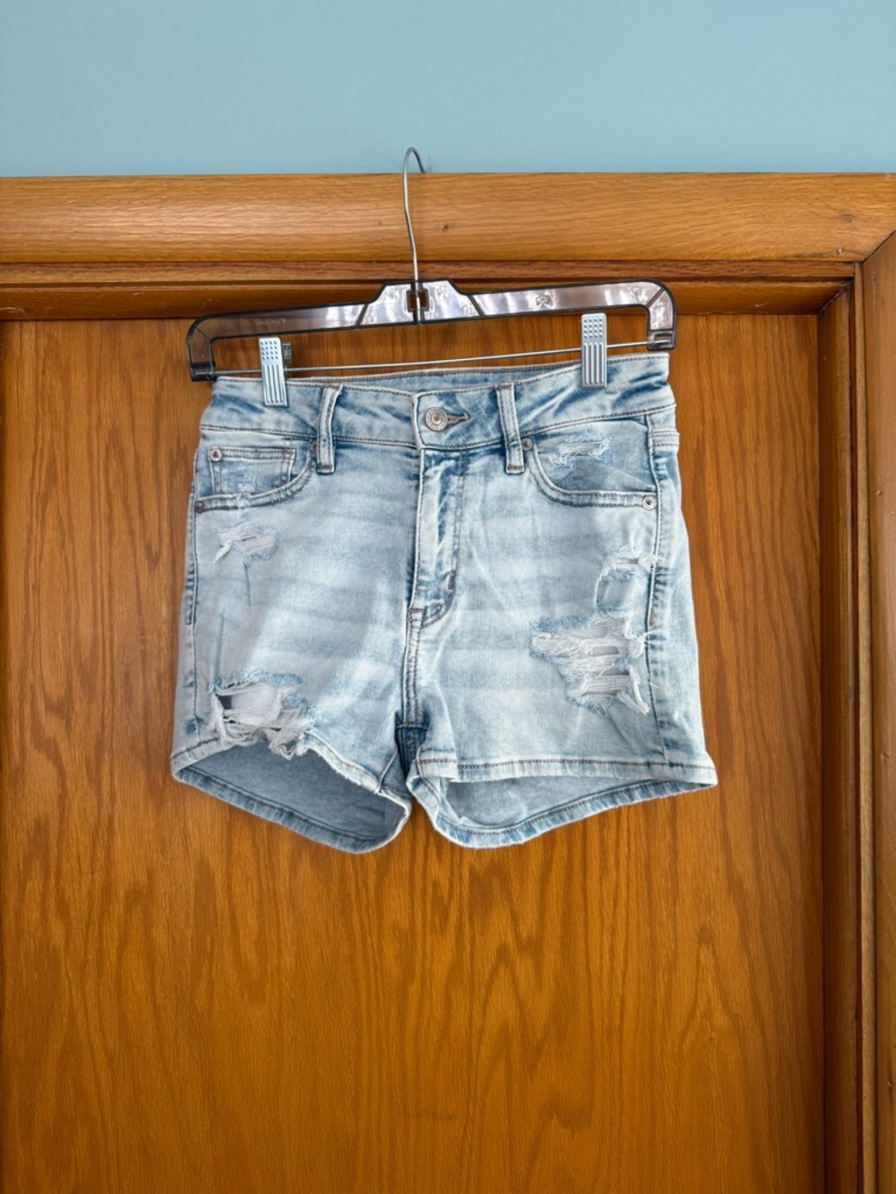 American Eagle Outfitters Light Wash Distressed Denim Shorts
